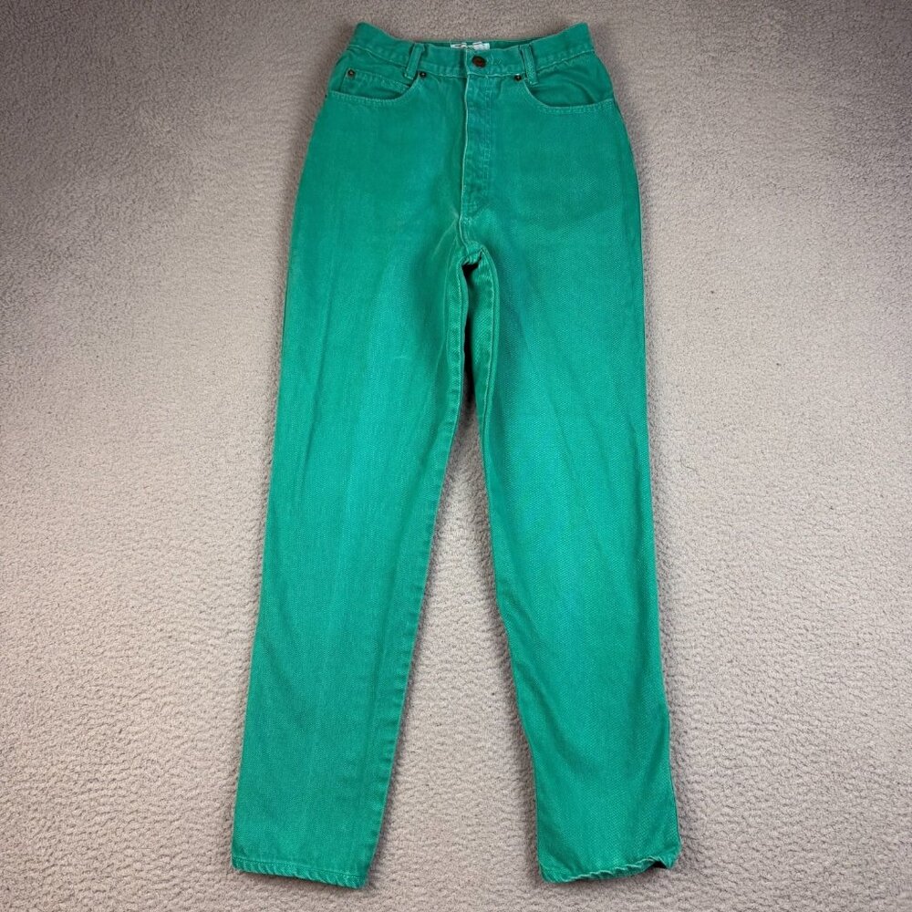 VTG 80's High Waisted Curvy Straight Leg Mom Jeans Womens/Jr's 9 Green Denim USA